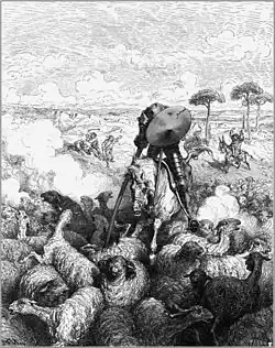 Don Quijote acometiendo a las ovejas en una ilustración de Gustavo Doré, 1863.
