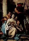 La misma santa, en una representación realista, pero pudorosa, de la escena de su martirio. Tiépolo.